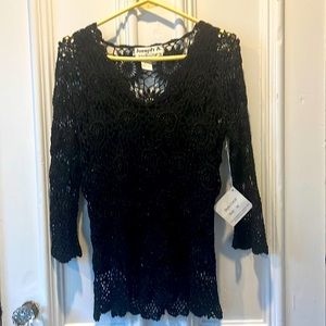 Gorgeous  Black Metallic Crocheted Sweater Size Medium